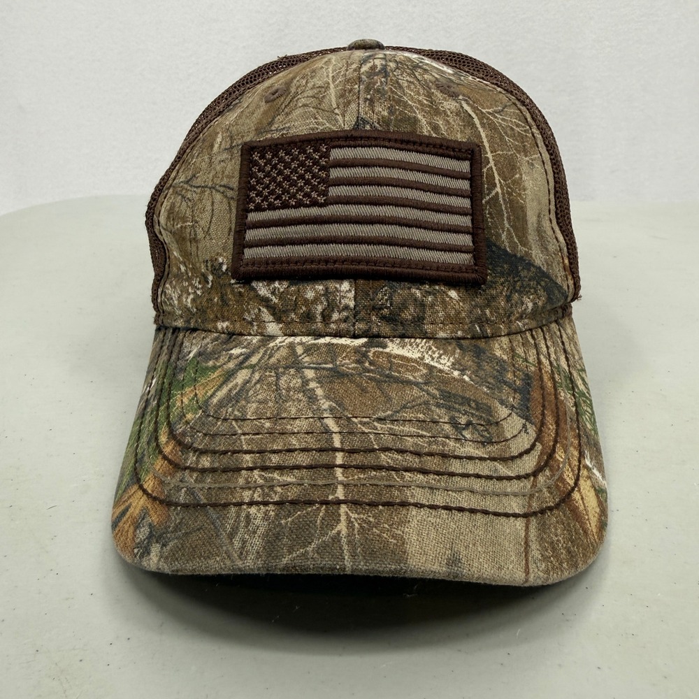 Outdoor Cap Trucker Hat Mens OSFM Camo American Flag‎ Patch Mesh Back Realtree